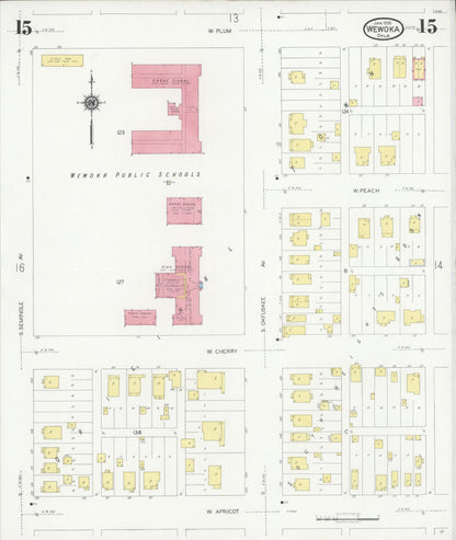 Sanborn Fire Insurance Map from Wewoka, Seminole County, Oklahoma (1930), Sheet #0015 - Complete Map Set gallery image, historic Sanborn map, vintage wall art, Oklahoma Oklahoma