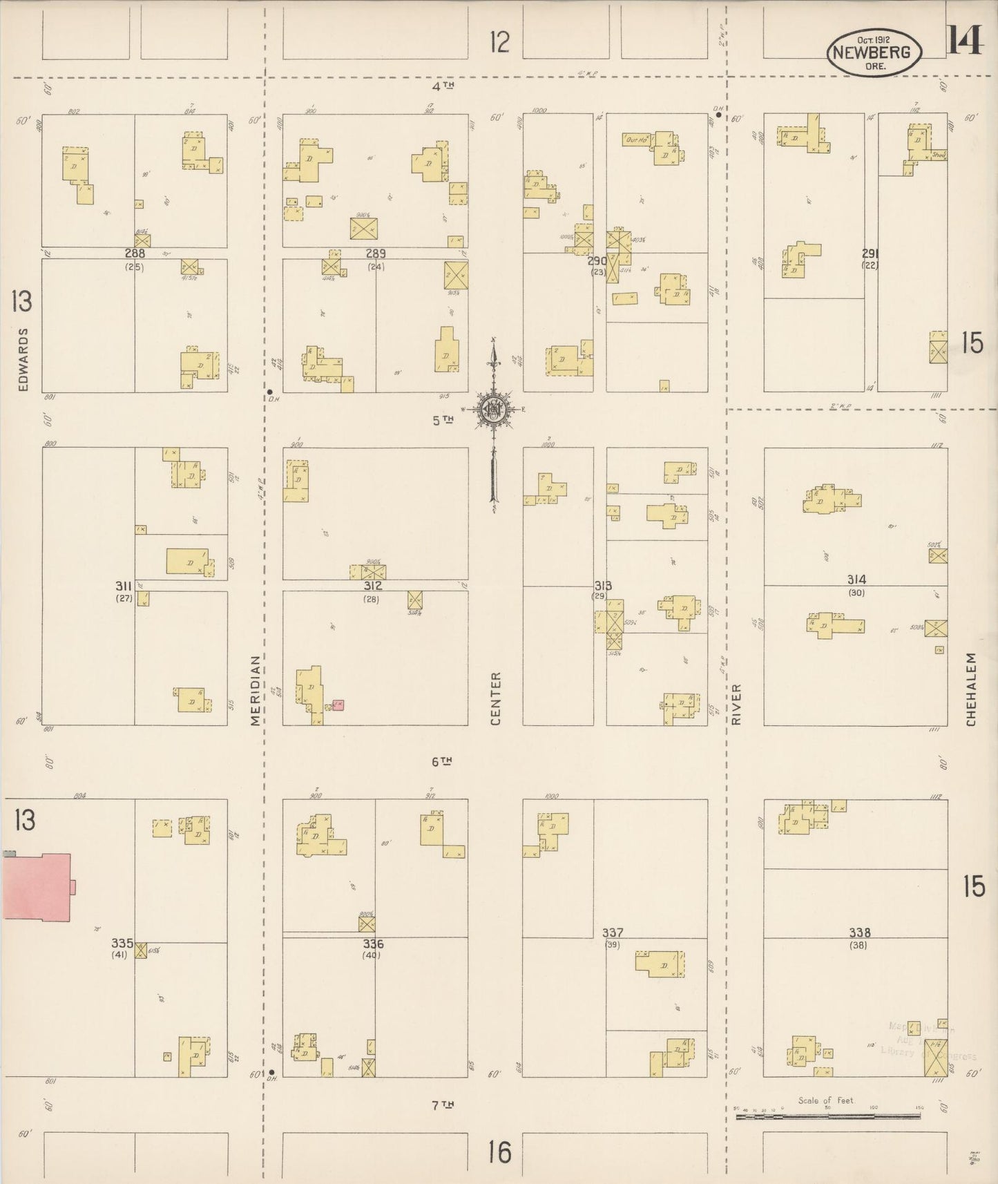 Sanborn Fire Insurance Map from Newberg, Yamhill County, Oregon (1912), Sheet #0014 - Complete Map Set gallery image, historic Sanborn map, vintage wall art, Oregon Oregon