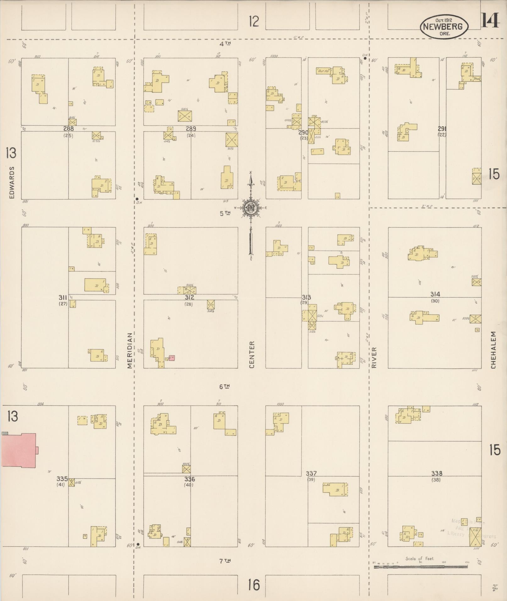 Sanborn Fire Insurance Map from Newberg, Yamhill County, Oregon (1912), Sheet #0014 - Complete Map Set gallery image, historic Sanborn map, vintage wall art, Oregon Oregon