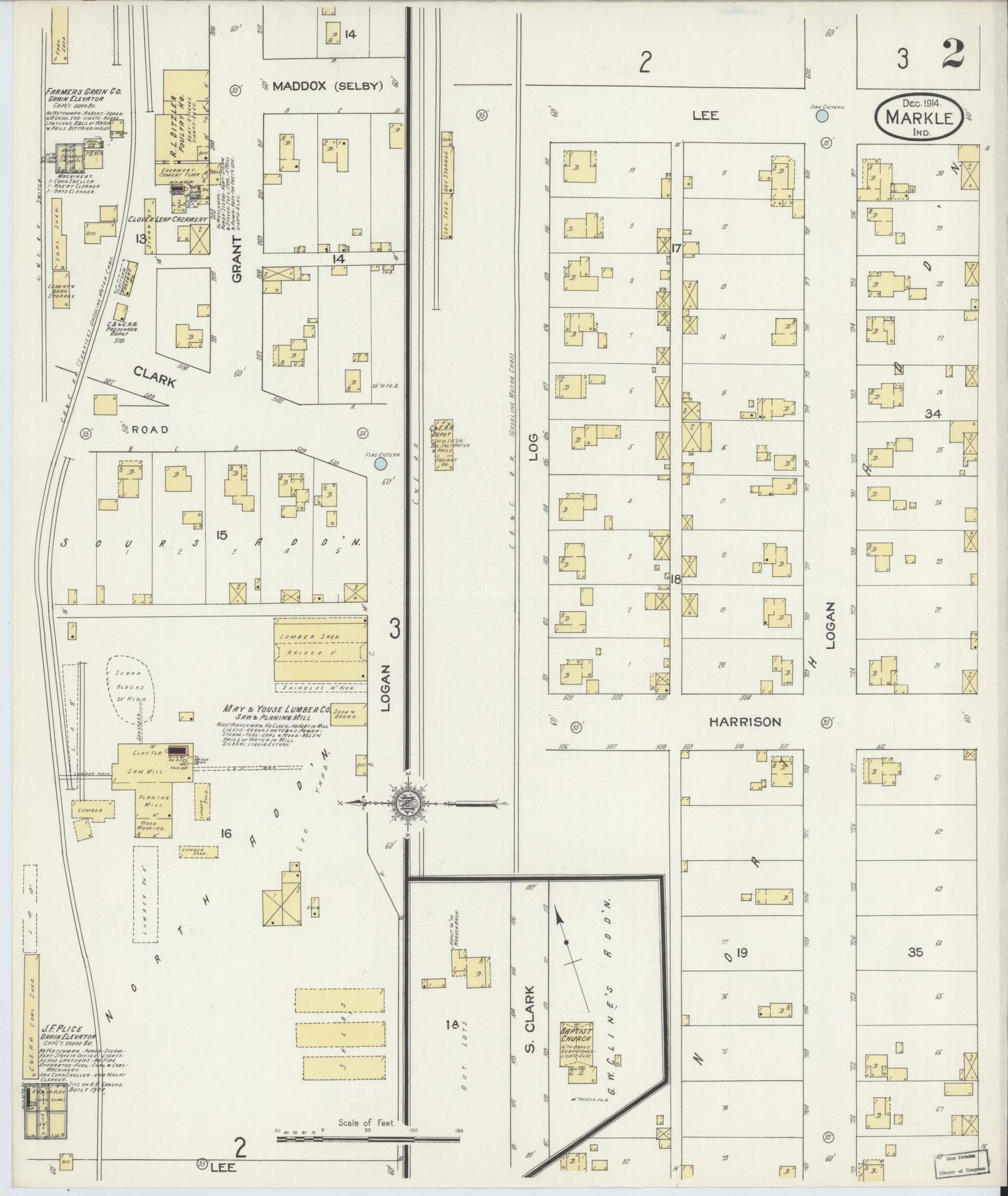 Sanborn Fire Insurance Map from Markle, Huntington County, Indiana (1914), Sheet #0002 - Complete Map Set gallery image, historic Sanborn map, vintage wall art, Indiana Indiana