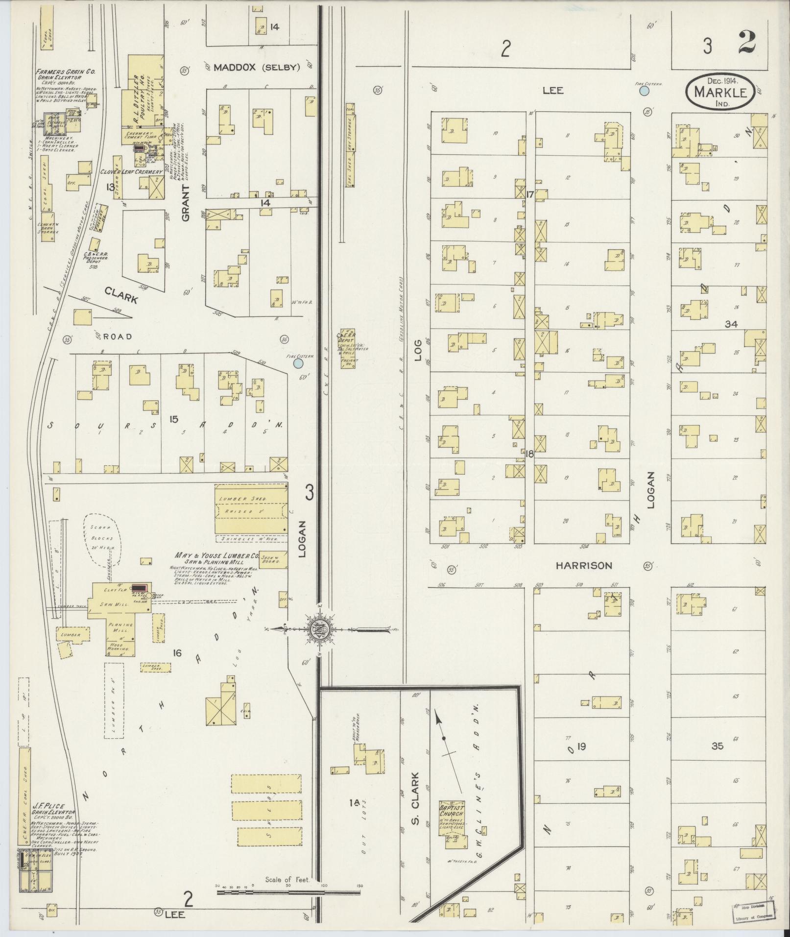 Sanborn Fire Insurance Map from Markle, Huntington County, Indiana (1914), Sheet #0002 - Complete Map Set gallery image, historic Sanborn map, vintage wall art, Indiana Indiana