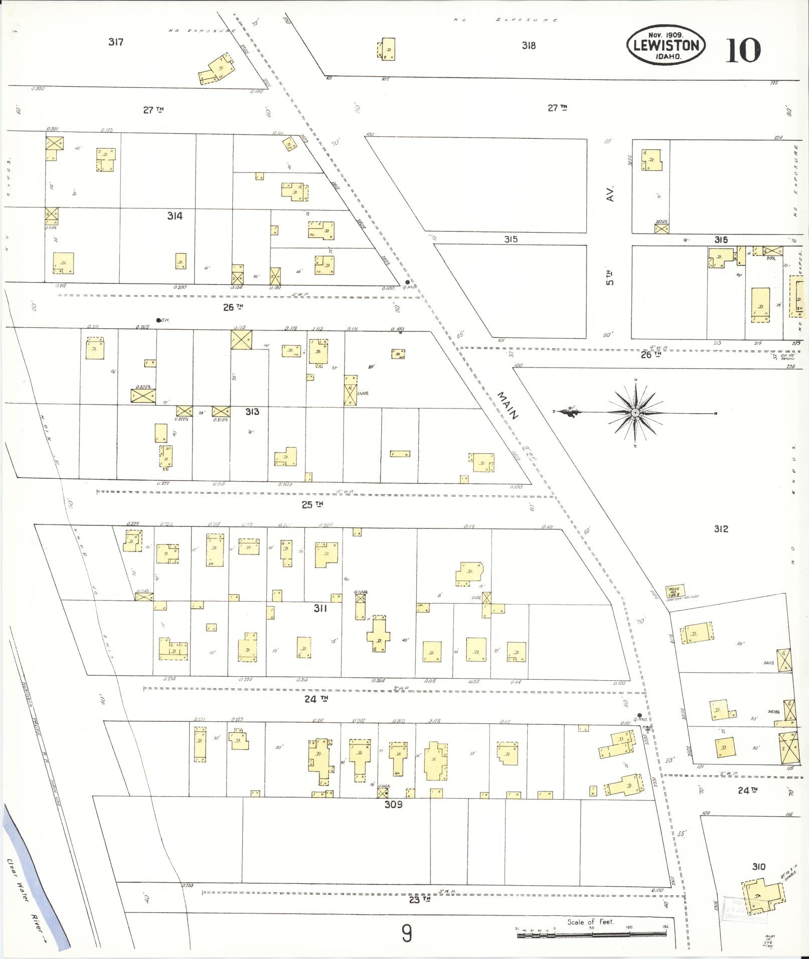 Sanborn Fire Insurance Map from Lewiston, Nez Perce County, Idaho (1909), Sheet #0010 - Complete Map Set gallery image, historic Sanborn map, vintage wall art, Idaho Idaho