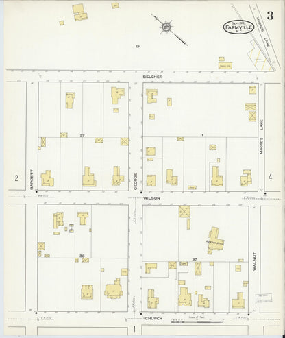 Sanborn Fire Insurance Map from Farmville, Pitt County, North Carolina (1915), Sheet #0003 - Historic Sanborn Fire Insurance Map Print, vintage old map wall art, antique decor, genealogy gift, North Carolina North Carolina map
