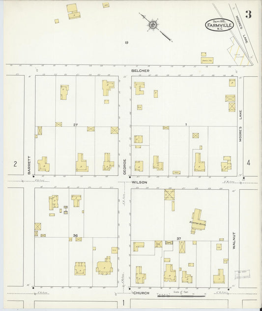 Sanborn Fire Insurance Map from Farmville, Pitt County, North Carolina (1915), Sheet #0003 - Historic Sanborn Fire Insurance Map Print, vintage old map wall art, antique decor, genealogy gift, North Carolina North Carolina map