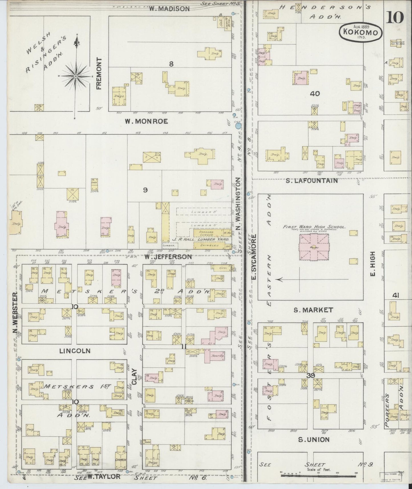Sanborn Fire Insurance Map from Kokomo, Howard County, Indiana (1889), Sheet #0010 - Historic Sanborn Fire Insurance Map Print, vintage old map wall art, antique decor, genealogy gift, Indiana Indiana map
