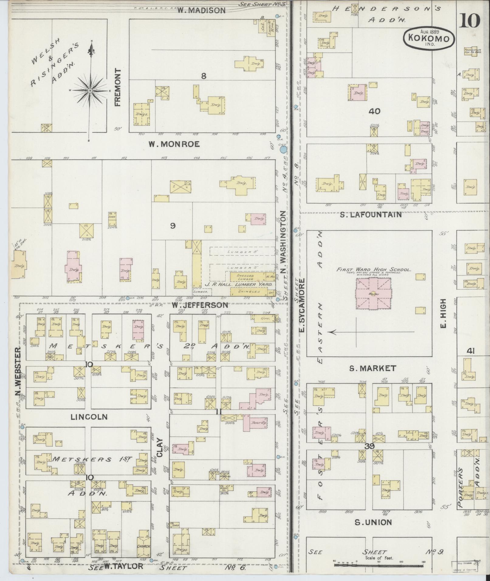 Sanborn Fire Insurance Map from Kokomo, Howard County, Indiana (1889), Sheet #0010 - Historic Sanborn Fire Insurance Map Print, vintage old map wall art, antique decor, genealogy gift, Indiana Indiana map
