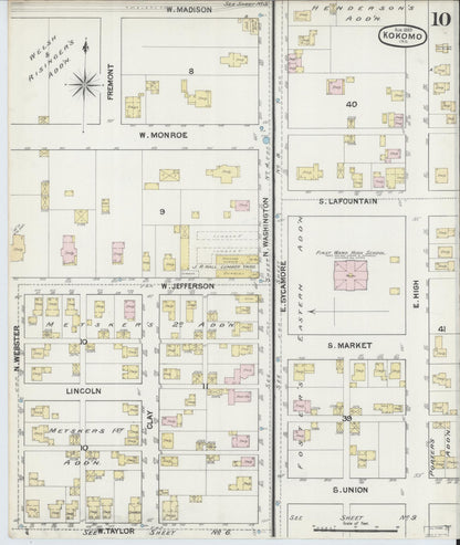 Sanborn Fire Insurance Map from Kokomo, Howard County, Indiana (1889), Sheet #0010 - Historic Sanborn Fire Insurance Map Print, vintage old map wall art, antique decor, genealogy gift, Indiana Indiana map