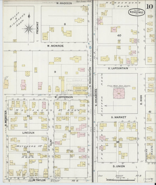 Sanborn Fire Insurance Map from Kokomo, Howard County, Indiana (1889), Sheet #0010 - Historic Sanborn Fire Insurance Map Print, vintage old map wall art, antique decor, genealogy gift, Indiana Indiana map