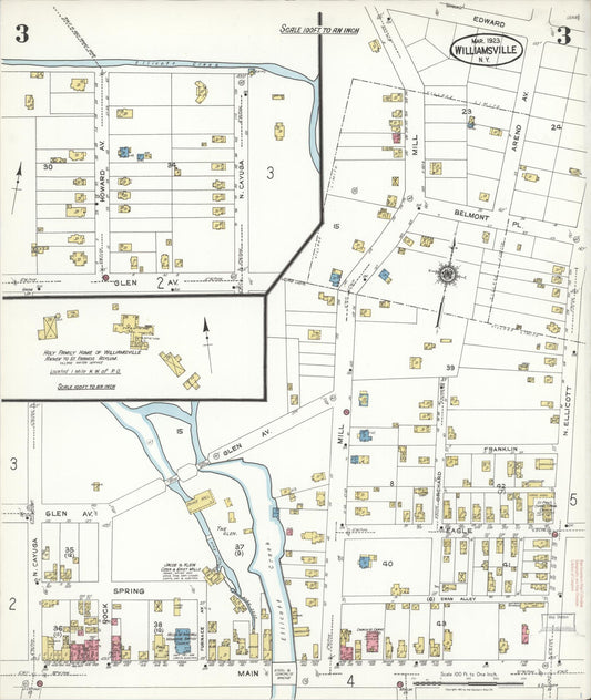 Sanborn Fire Insurance Map from Williamsville, Erie County, New York (1923), Sheet #0003 - Historic Sanborn Fire Insurance Map Print, vintage old map wall art, antique decor, genealogy gift, New York New York map