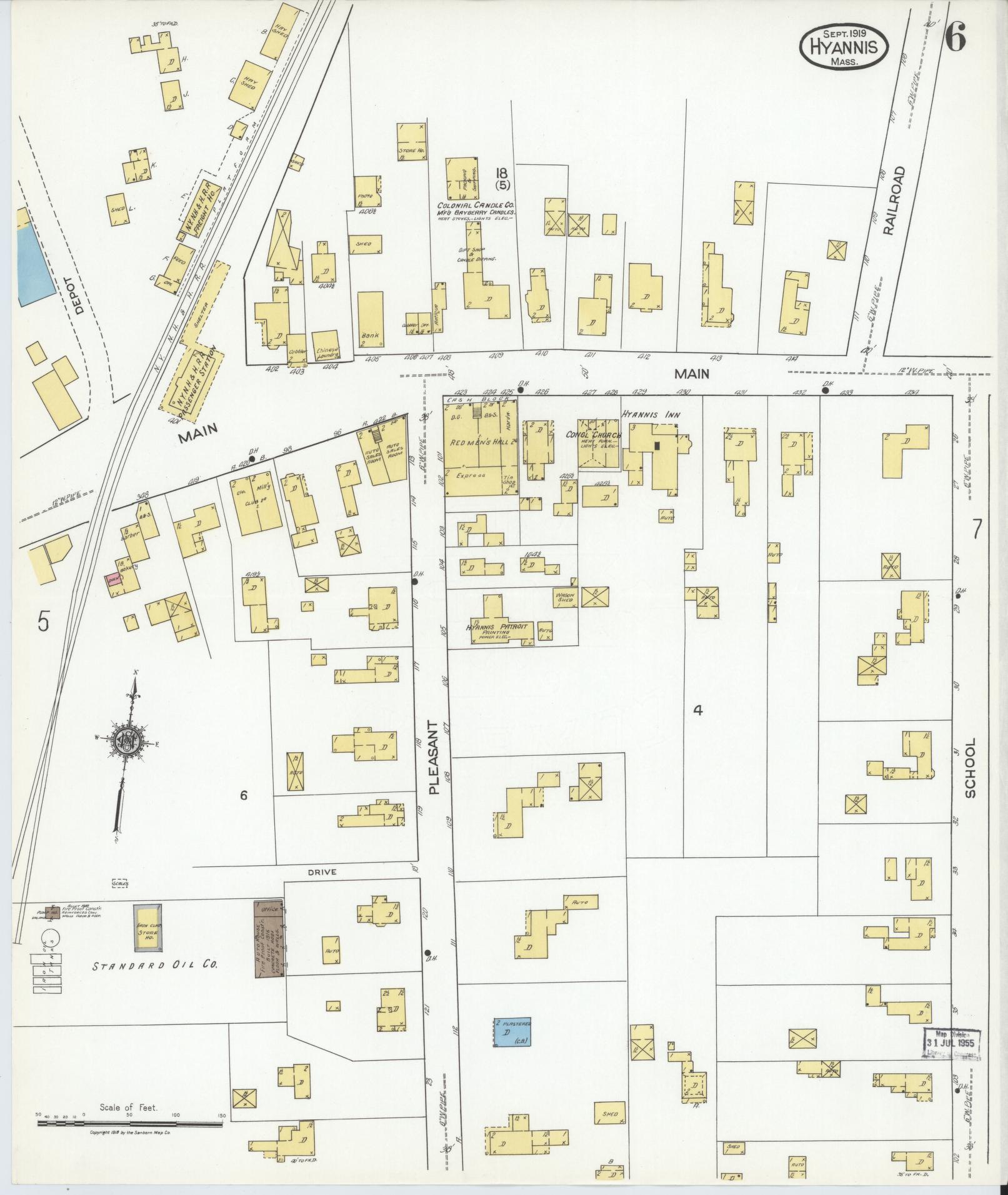 Sanborn Fire Insurance Map from Hyannis, Barnstable County, Massachusetts (1919), Sheet #0006 - Complete Map Set gallery image, historic Sanborn map, vintage wall art, Massachusetts Massachusetts