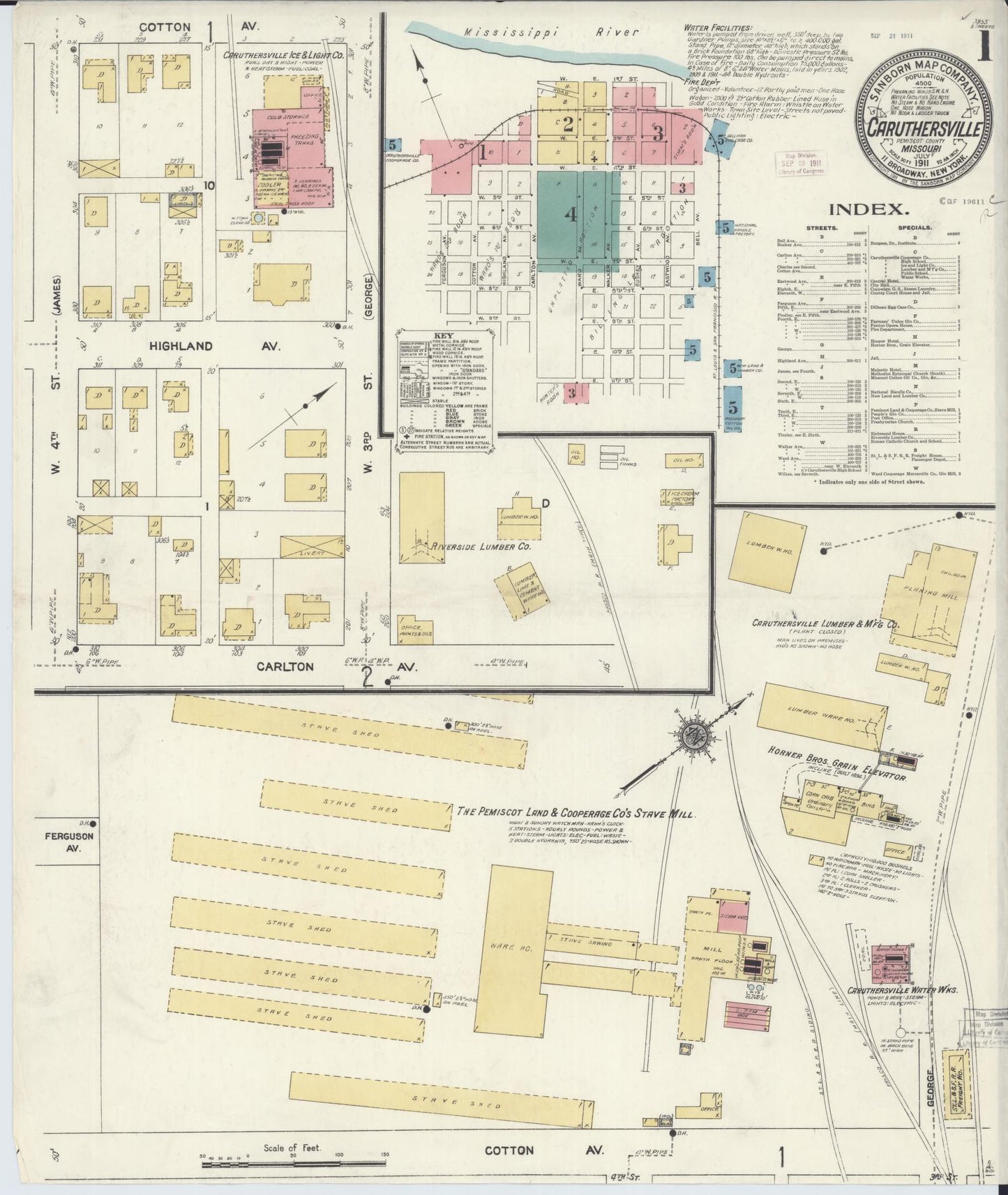 Sanborn Fire Insurance Map from Caruthersville, Pemiscot County, Missouri (1911), Sheet #0001 - Complete Map Set gallery image, historic Sanborn map, vintage wall art, Missouri Missouri