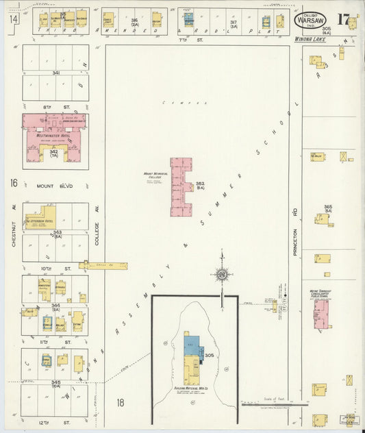 Sanborn Fire Insurance Map from Warsaw, Kosciusko County, Indiana (1917), Sheet #0017 - Historic Sanborn Fire Insurance Map Print, vintage old map wall art, antique decor, genealogy gift, Indiana Indiana map