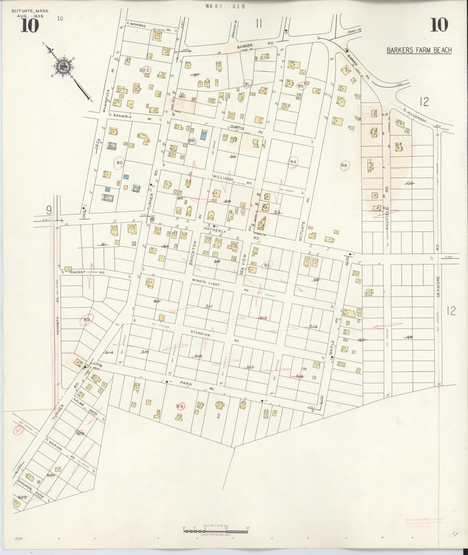 Sanborn Fire Insurance Map from Scituate, Plymouth County, Massachusetts (1944), Sheet #0010 - Complete Map Set gallery image, historic Sanborn map, vintage wall art, Massachusetts Massachusetts