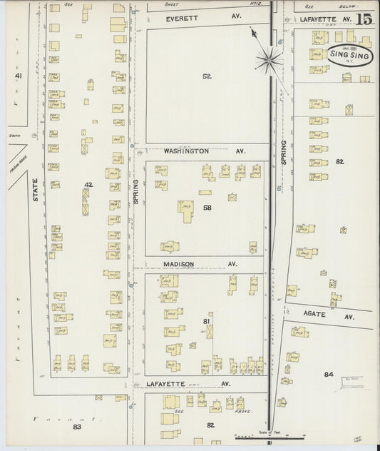 Sanborn Fire Insurance Map from Sing Sing, Westchester County, New York (1891), Sheet #0015 - Historic Sanborn Fire Insurance Map Print, vintage old map wall art, antique decor, genealogy gift, New York New York map