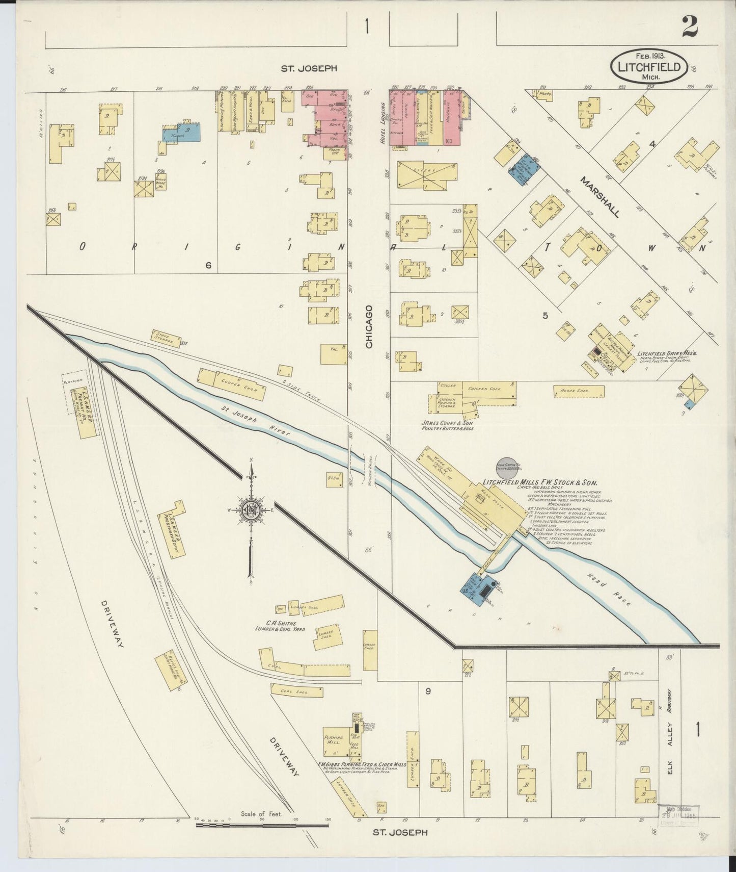 Sanborn Fire Insurance Map from Litchfield, Hillsdale County, Michigan (1913), Sheet #0002 - Complete Map Set gallery image, historic Sanborn map, vintage wall art, Michigan Michigan
