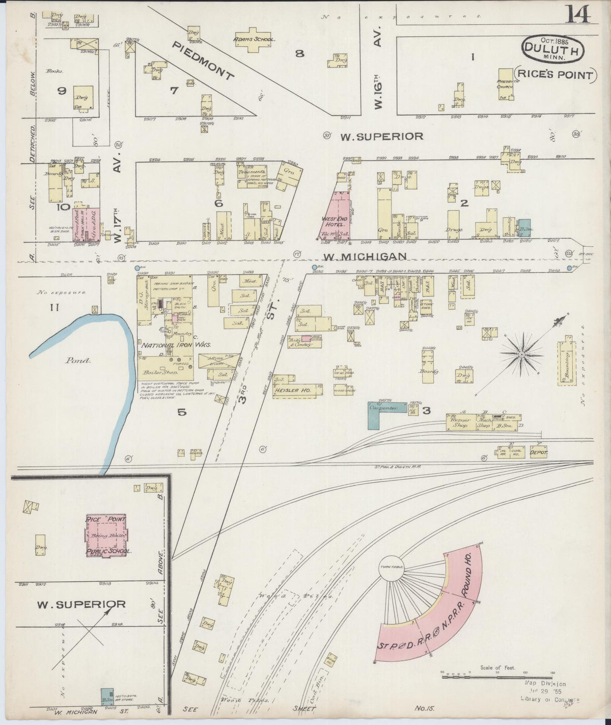 Sanborn Fire Insurance Map from Duluth, Saint Louis County, Minnesota (1885), Sheet #0014 - Historic Sanborn Fire Insurance Map Print, vintage old map wall art, antique decor, genealogy gift, Minnesota Minnesota map