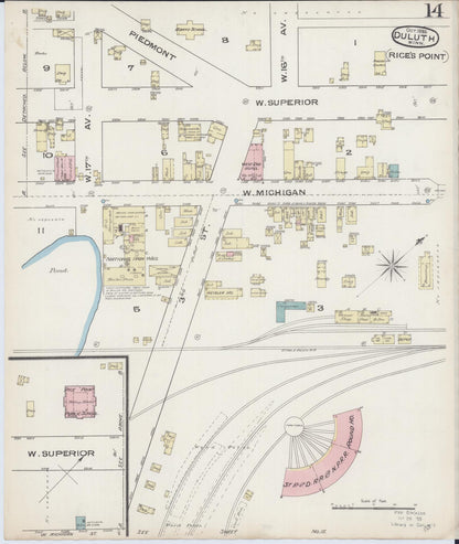 Sanborn Fire Insurance Map from Duluth, Saint Louis County, Minnesota (1885), Sheet #0014 - Historic Sanborn Fire Insurance Map Print, vintage old map wall art, antique decor, genealogy gift, Minnesota Minnesota map