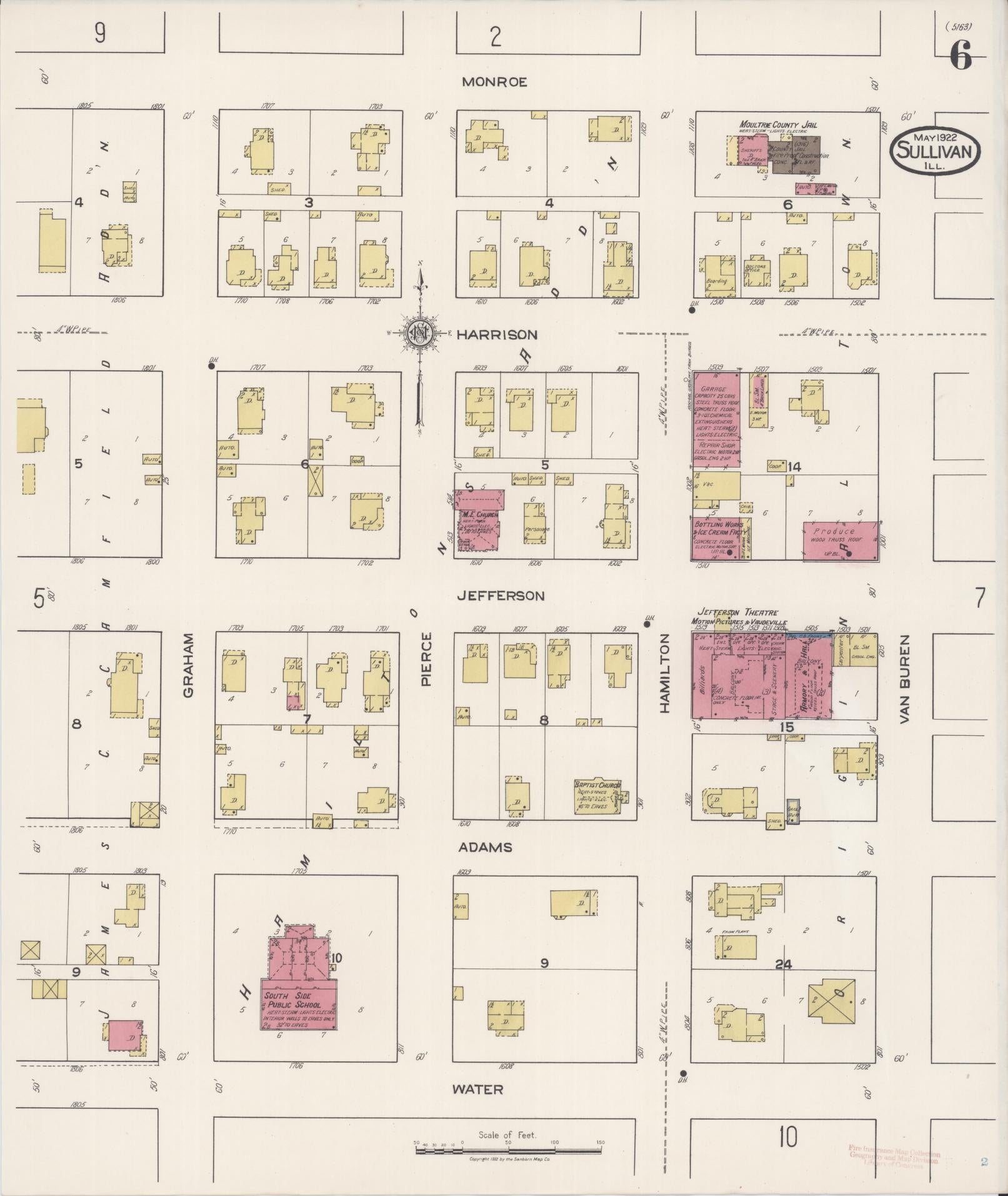 Sanborn Fire Insurance Map from Sullivan, Moultrie County, Illinois (1922), Sheet #0006 - Complete Map Set gallery image, historic Sanborn map, vintage wall art, Illinois Illinois