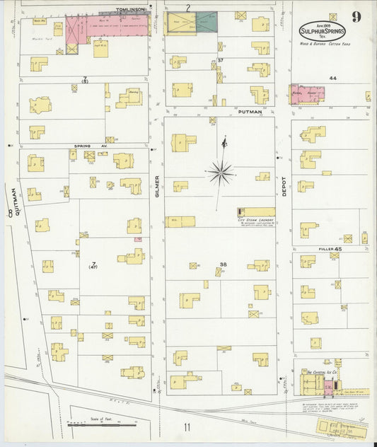 Sanborn Fire Insurance Map from Sulphur Springs, Hopkins County, Texas (1909), Sheet #0009 - Historic Sanborn Fire Insurance Map Print, vintage old map wall art, antique decor, genealogy gift, Texas Texas map