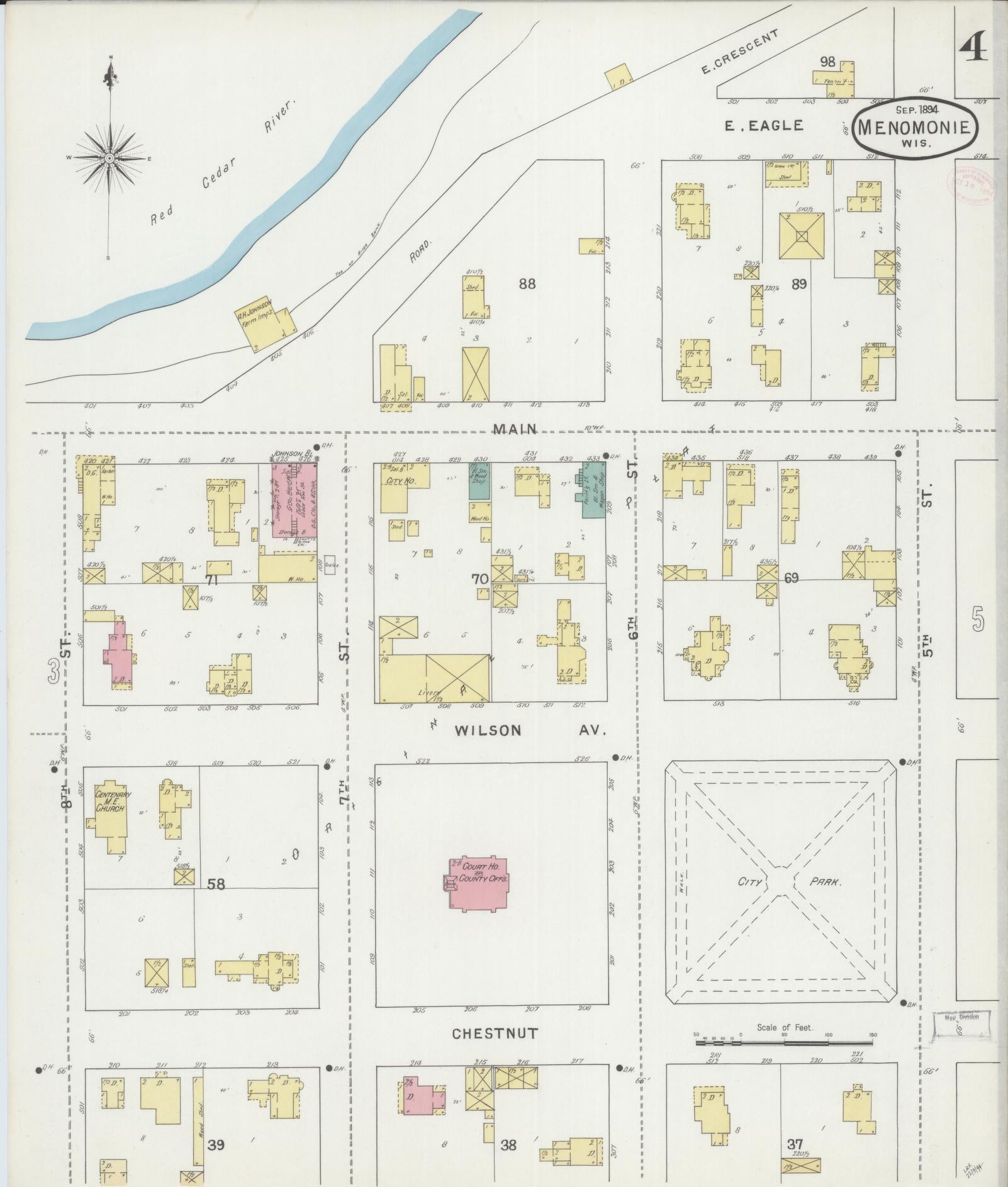 Sanborn Fire Insurance Map from Menomonie, Dunn County, Wisconsin (1894), Sheet #0004 - Complete Map Set gallery image, historic Sanborn map, vintage wall art, Wisconsin Wisconsin
