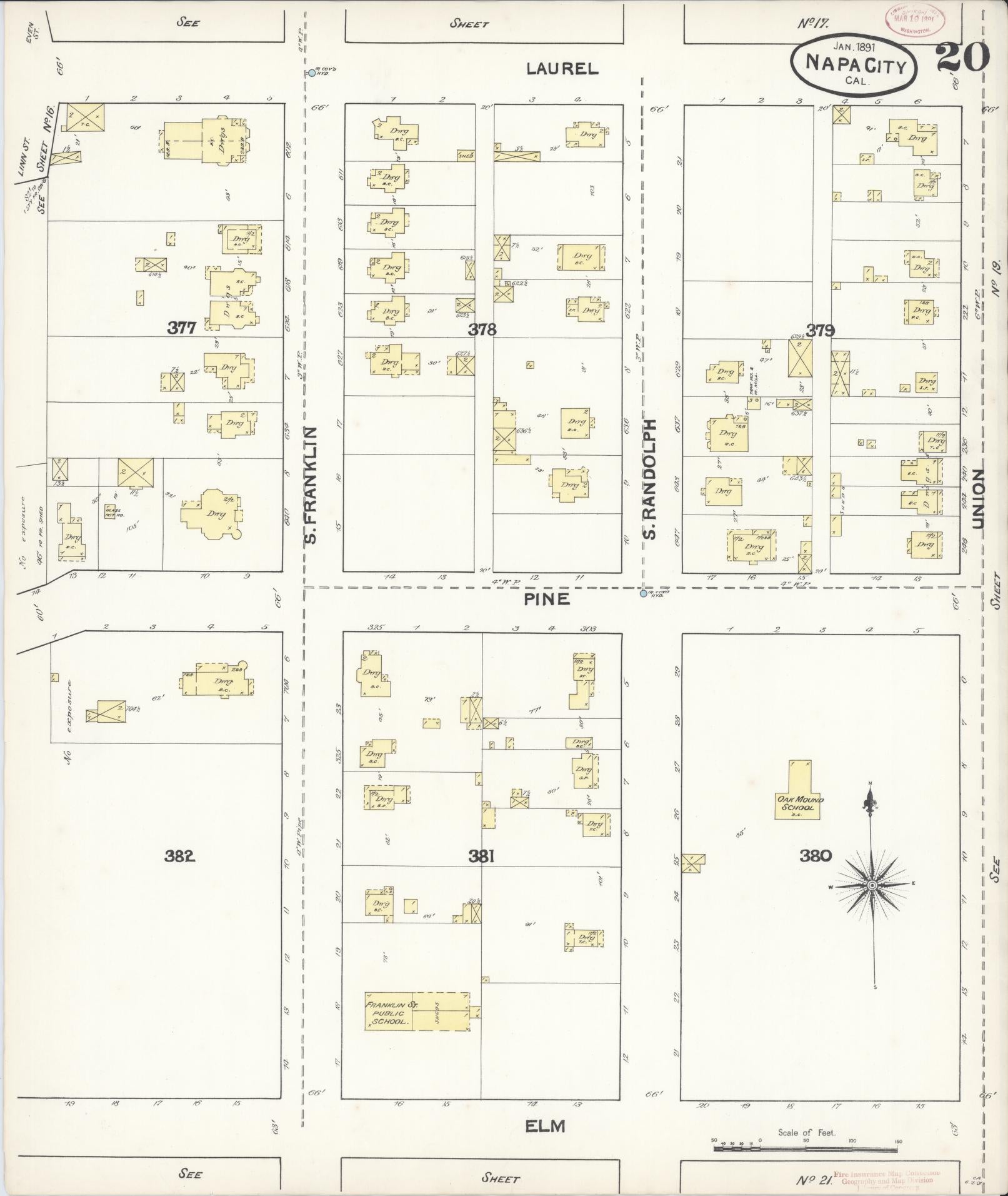 Sanborn Fire Insurance Map from Napa, Napa County, California (1891), Sheet #0020 - Complete Map Set gallery image, historic Sanborn map, vintage wall art, California California