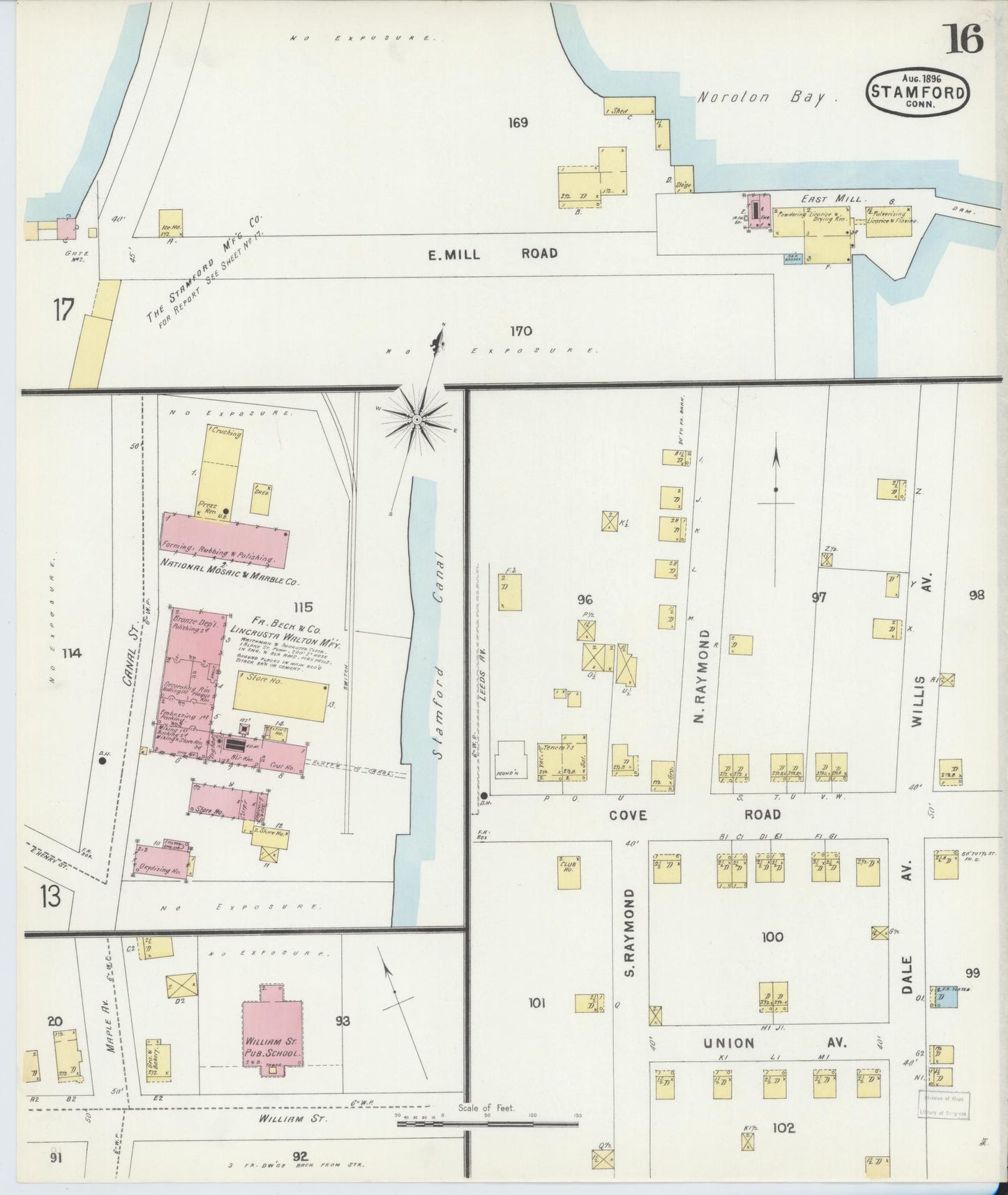 Sanborn Fire Insurance Map from Stamford, Fairfield County, Connecticut (1896), Sheet #0016 - Complete Map Set gallery image, historic Sanborn map, vintage wall art, Connecticut Connecticut