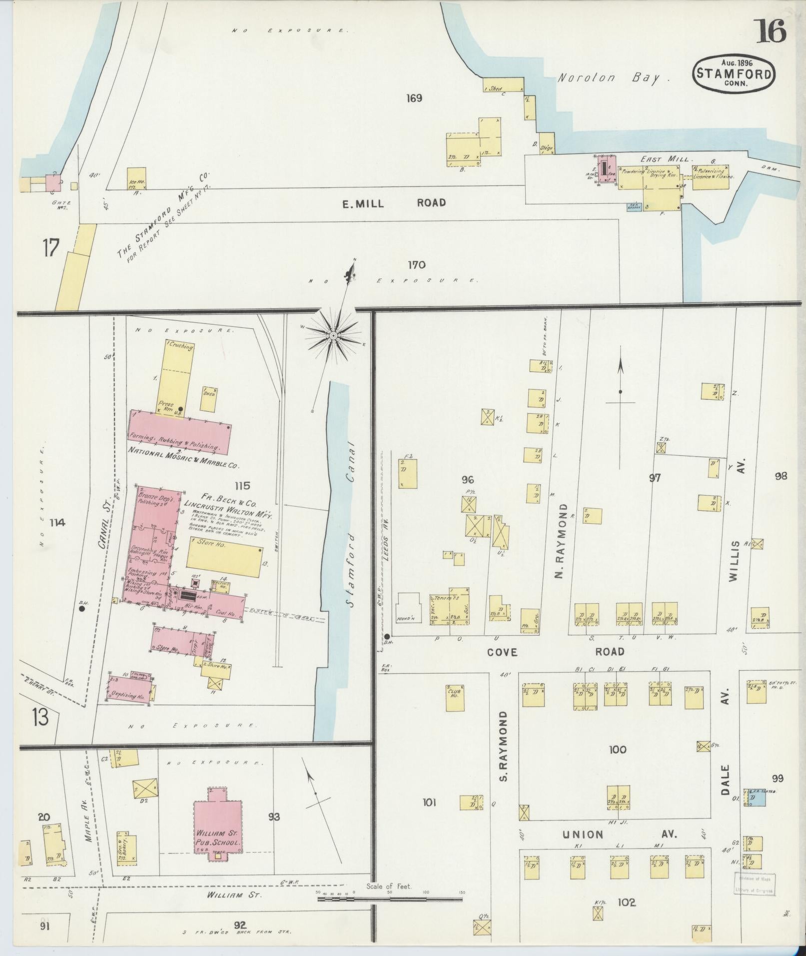 Sanborn Fire Insurance Map from Stamford, Fairfield County, Connecticut (1896), Sheet #0016 - Complete Map Set gallery image, historic Sanborn map, vintage wall art, Connecticut Connecticut