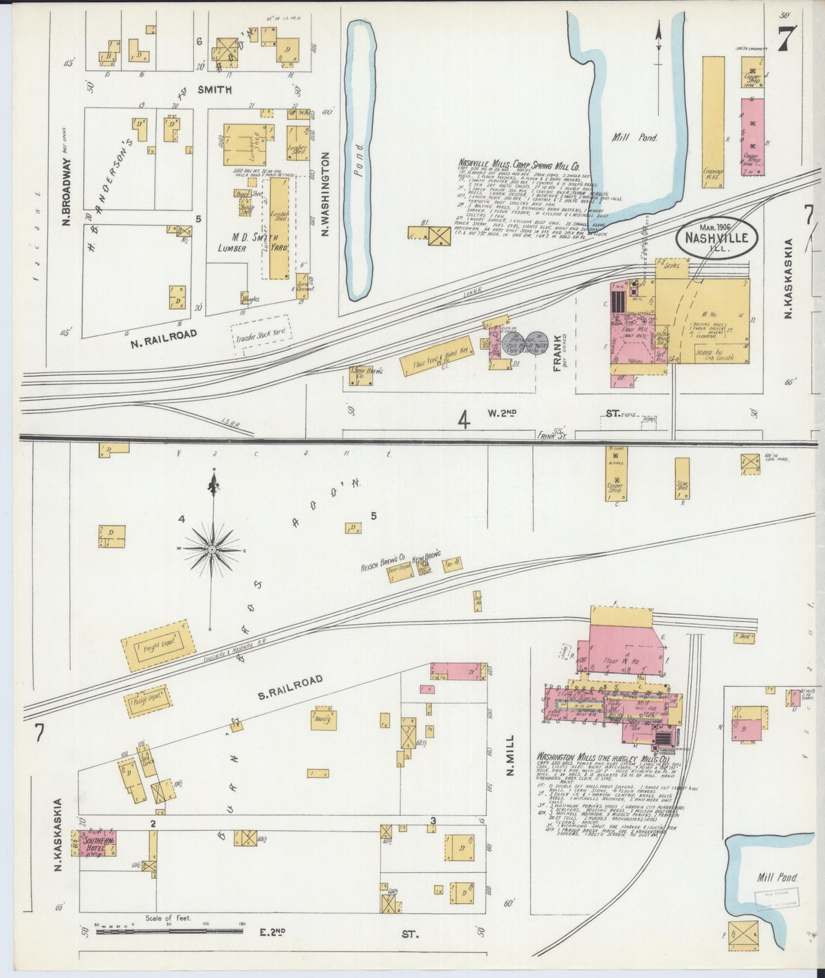 Sanborn Fire Insurance Map from Nashville, Washington County, Illinois (1906), Sheet #0007 - Complete Map Set gallery image, historic Sanborn map, vintage wall art, Illinois Illinois
