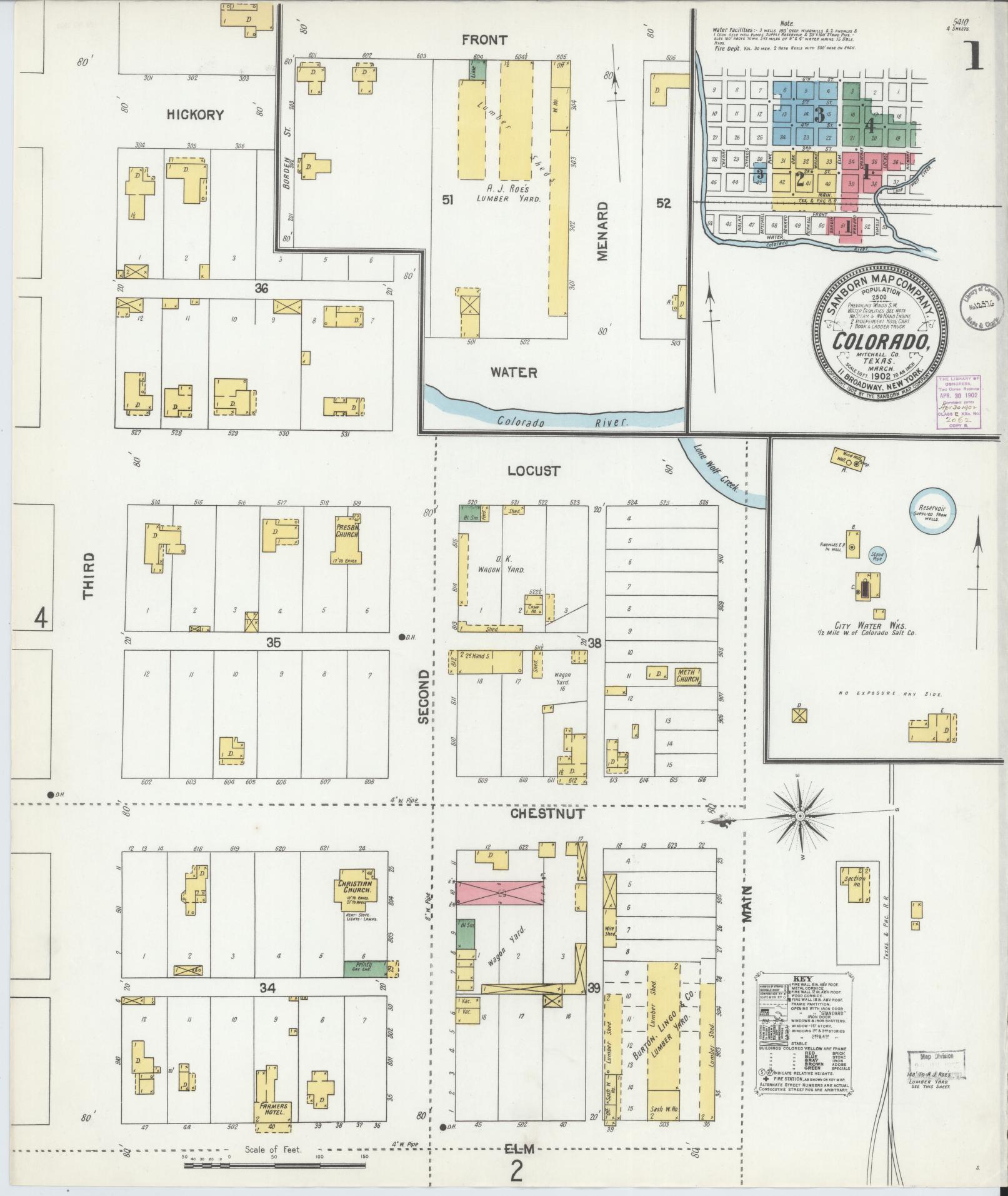Sanborn Fire Insurance Map from Colorado, Mitchell County, Texas (1902), Sheet #0001 - Historic Sanborn Fire Insurance Map Print, vintage old map wall art, antique decor, genealogy gift, Colorado Colorado map