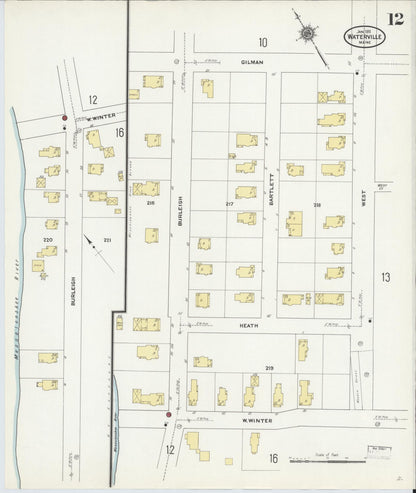 Sanborn Fire Insurance Map from Waterville, Kennebec County, Maine (1911), Sheet #0012 - Complete Map Set gallery image, historic Sanborn map, vintage wall art, Maine Maine
