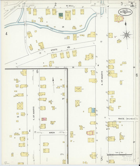 Sanborn Fire Insurance Map from Saint Marys, Elk County, Pennsylvania (1909), Sheet #0005 - Historic Sanborn Fire Insurance Map Print, vintage old map wall art, antique decor, genealogy gift, Pennsylvania Pennsylvania map