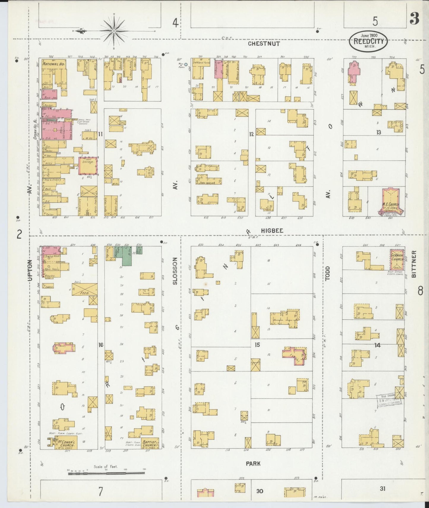 Sanborn Fire Insurance Map from Reed City, Osceola County, Michigan (1900), Sheet #0003 - Complete Map Set gallery image, historic Sanborn map, vintage wall art, Michigan Michigan