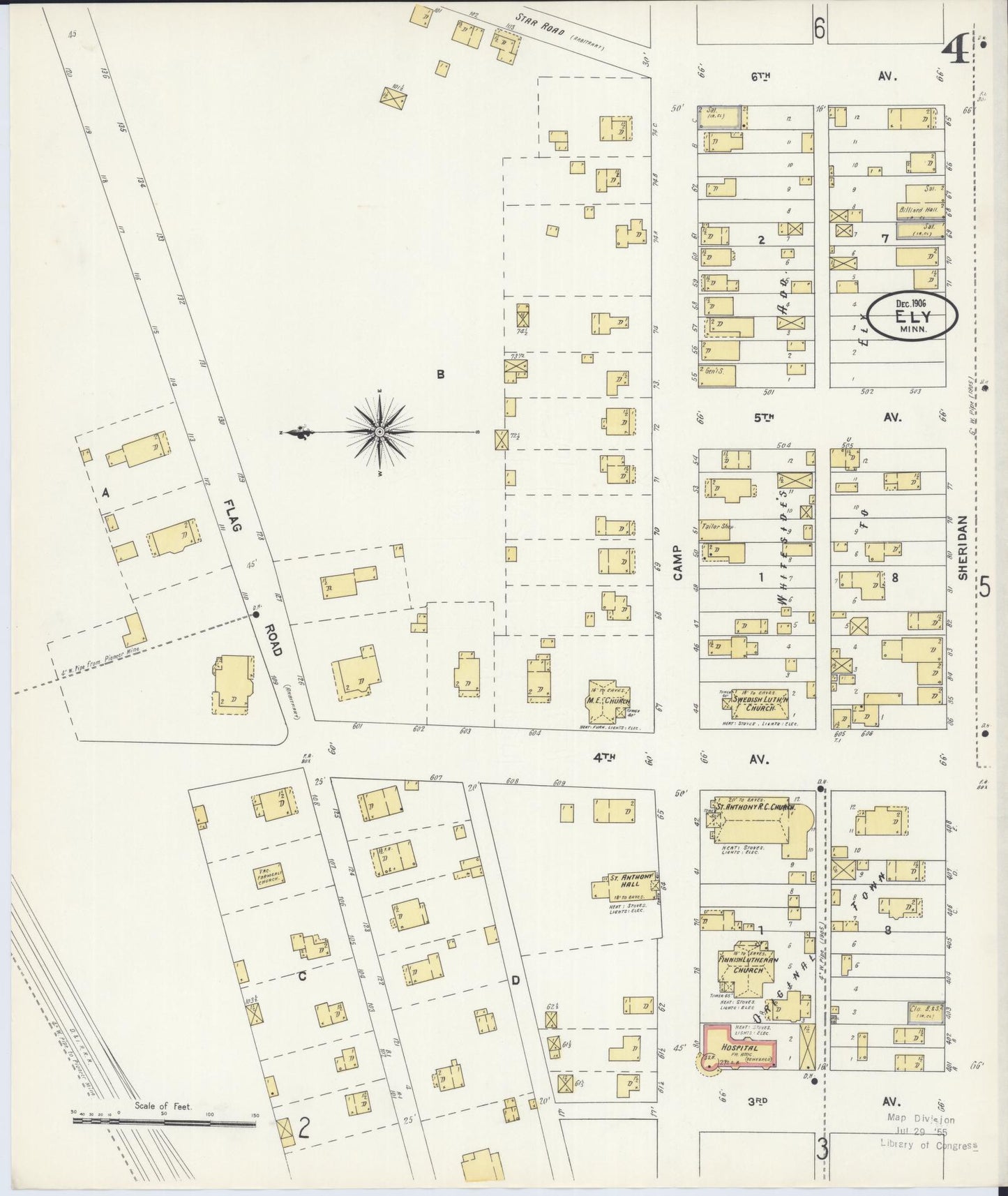 Sanborn Fire Insurance Map from Ely, Saint Louis County, Minnesota (1906), Sheet #0004 - Historic Sanborn Fire Insurance Map Print, vintage old map wall art, antique decor, genealogy gift, Minnesota Minnesota map