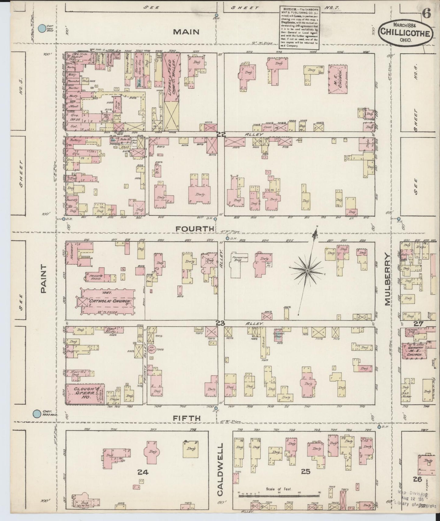 Sanborn Fire Insurance Map from Chillicothe, Ross County, Ohio (1884), Sheet #0006 - Historic Sanborn Fire Insurance Map Print, vintage old map wall art, antique decor, genealogy gift, Ohio Ohio map