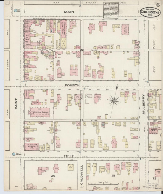 Sanborn Fire Insurance Map from Chillicothe, Ross County, Ohio (1884), Sheet #0006 - Historic Sanborn Fire Insurance Map Print, vintage old map wall art, antique decor, genealogy gift, Ohio Ohio map