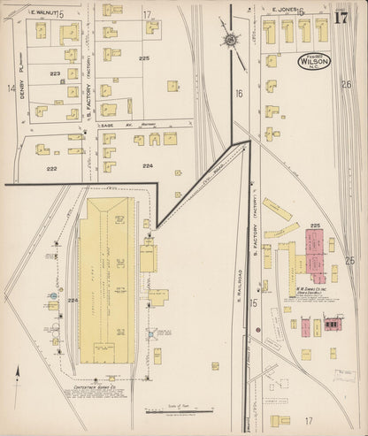 Sanborn Fire Insurance Map from Wilson, Wilson County, North Carolina (1922), Sheet #0017 - Historic Sanborn Fire Insurance Map Print, vintage old map wall art, antique decor, genealogy gift, North Carolina North Carolina map