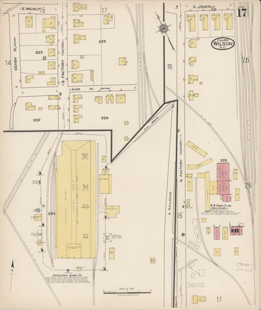 Sanborn Fire Insurance Map from Wilson, Wilson County, North Carolina (1922), Sheet #0017 - Historic Sanborn Fire Insurance Map Print, vintage old map wall art, antique decor, genealogy gift, North Carolina North Carolina map