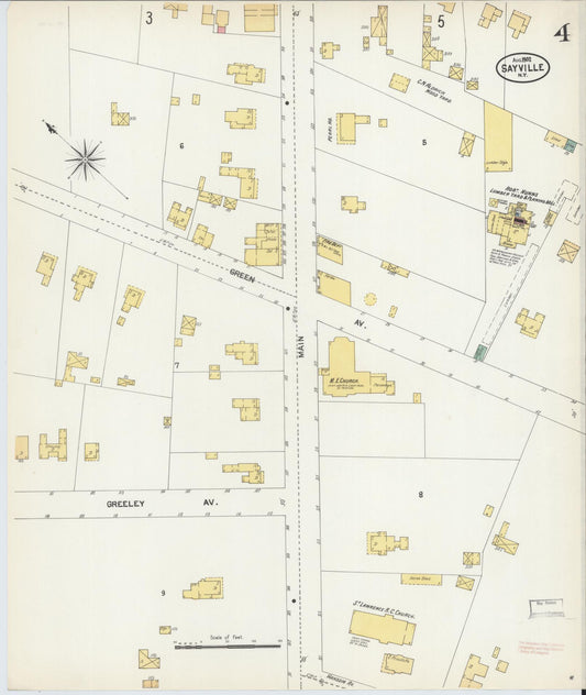 Sanborn Fire Insurance Map from Sayville, Suffolk County, New York (1902), Sheet #0004 - Historic Sanborn Fire Insurance Map Print, vintage old map wall art, antique decor, genealogy gift, New York New York map