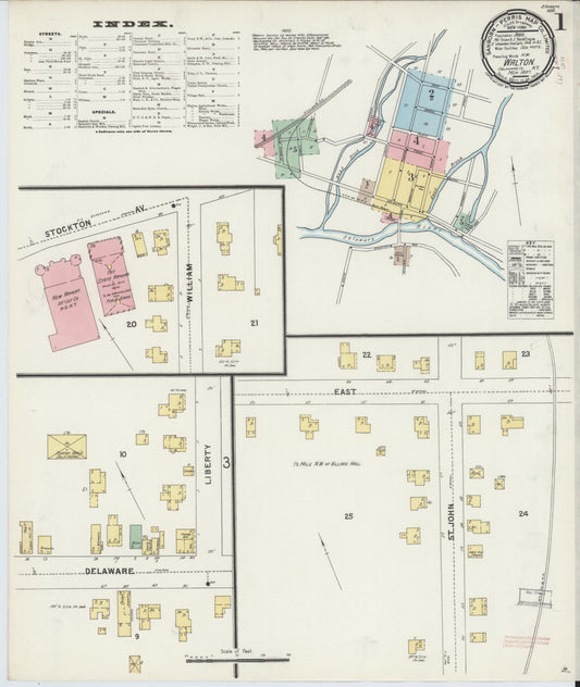 Sanborn Fire Insurance Map from Walton, Delaware County, New York (1897), Sheet #0001 - Historic Sanborn Fire Insurance Map Print, vintage old map wall art, antique decor, genealogy gift, New York New York map