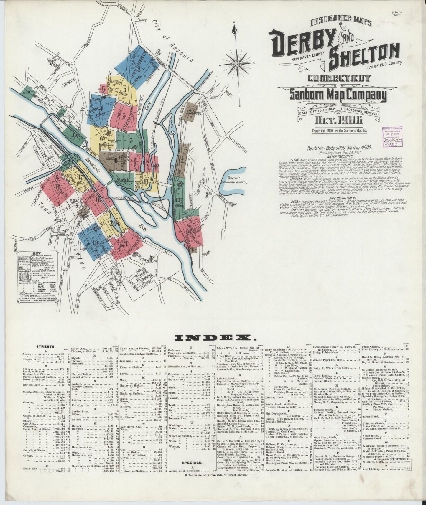 Sanborn Fire Insurance Map from Derby, New Haven County, Connecticut (1906), Sheet #0001 - Complete Map Set gallery image, historic Sanborn map, vintage wall art, Connecticut Connecticut