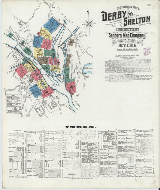 Sanborn Fire Insurance Map from Derby, New Haven County, Connecticut (1906), Sheet #0001 - Complete Map Set gallery image, historic Sanborn map, vintage wall art, Connecticut Connecticut