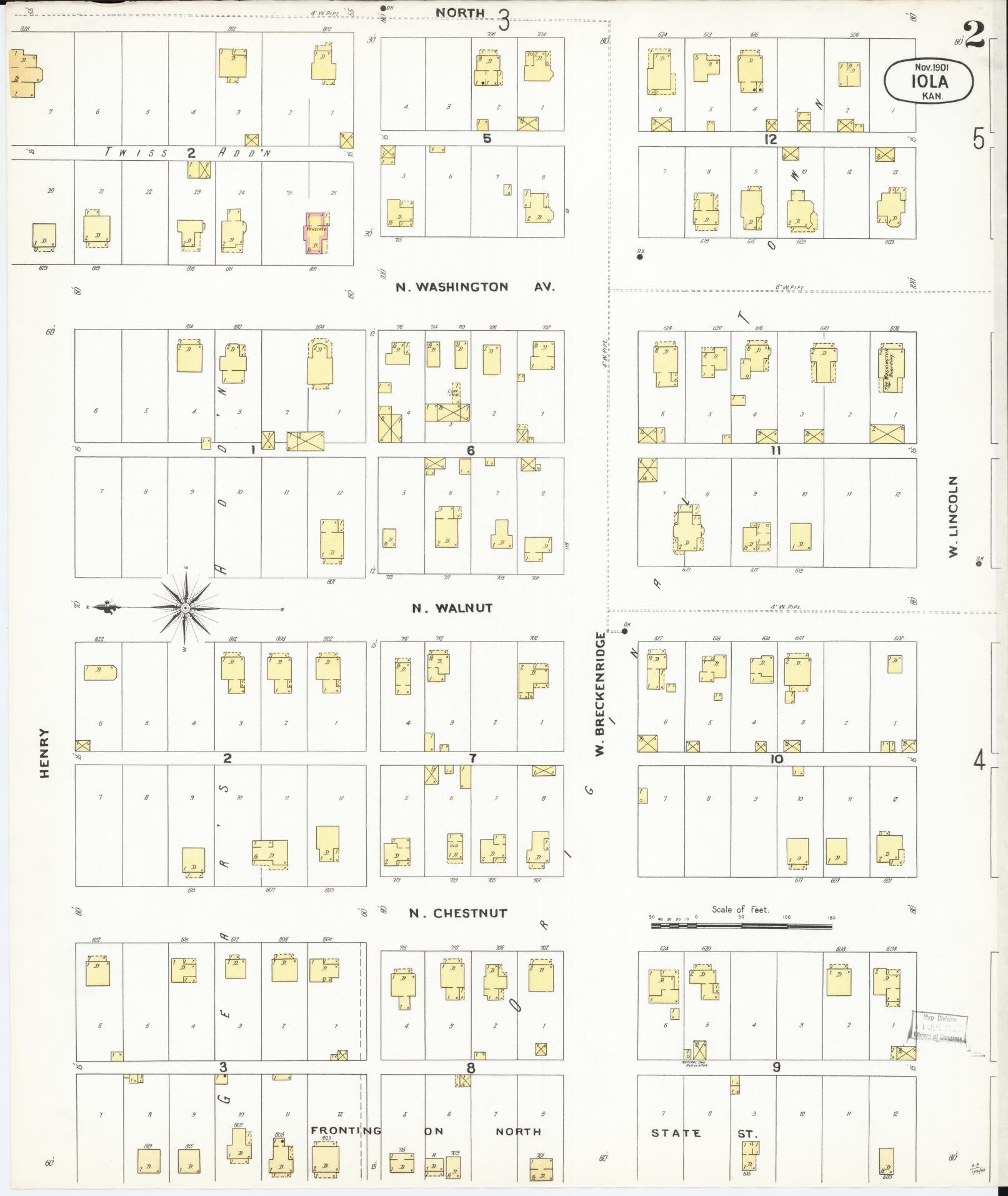 Sanborn Fire Insurance Map from Iola, Allen County, Kansas (1901), Sheet #0002 - Historic Sanborn Fire Insurance Map Print, vintage old map wall art, antique decor, genealogy gift, Kansas Kansas map