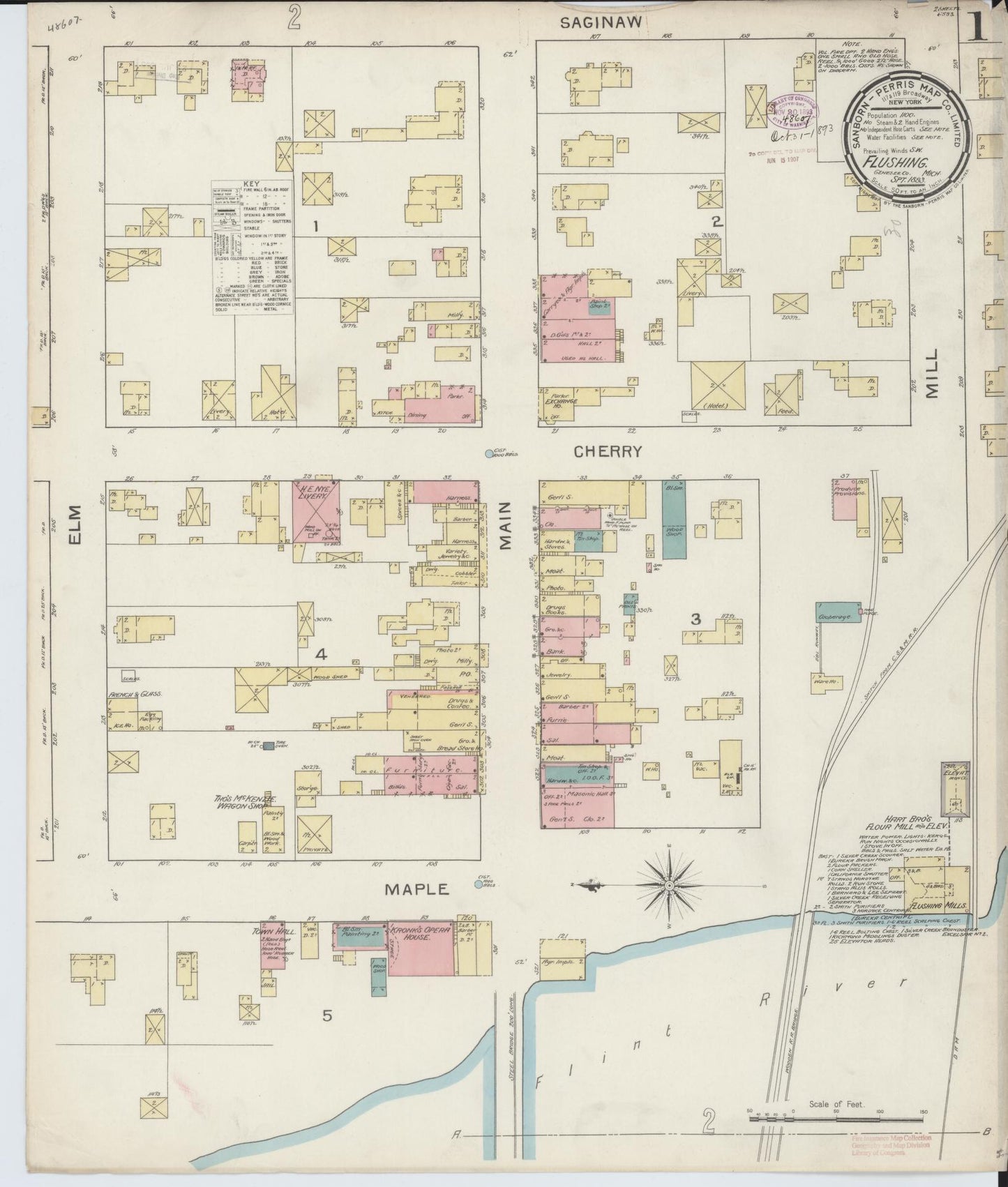 Sanborn Fire Insurance Map from Flushing, Genesee County, Michigan (1893), Sheet #0001 - Complete Map Set gallery image, historic Sanborn map, vintage wall art, Michigan Michigan