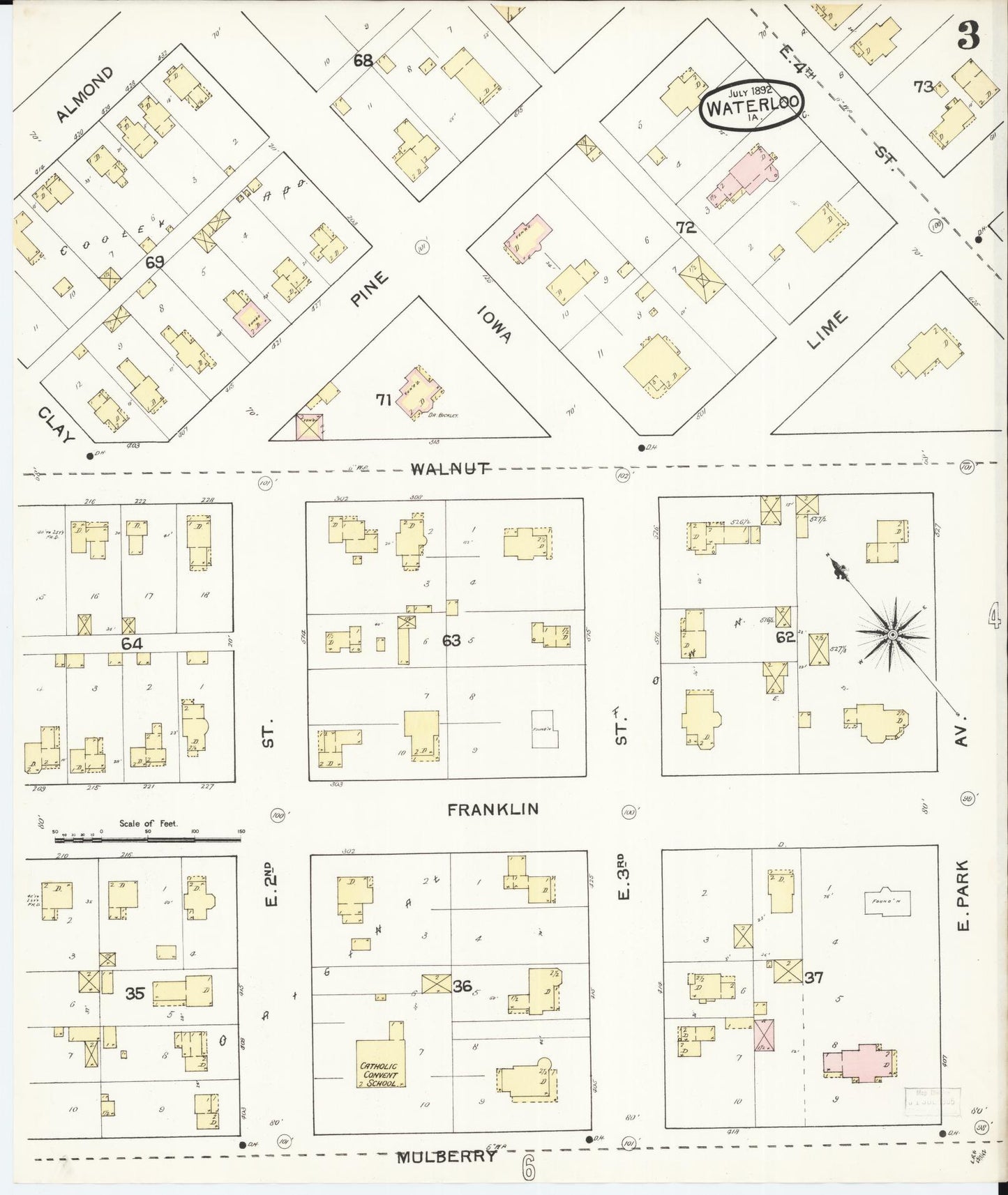 Sanborn Fire Insurance Map from Waterloo, Black Hawk County, Iowa (1892), Sheet #0003 - Historic Sanborn Fire Insurance Map Print