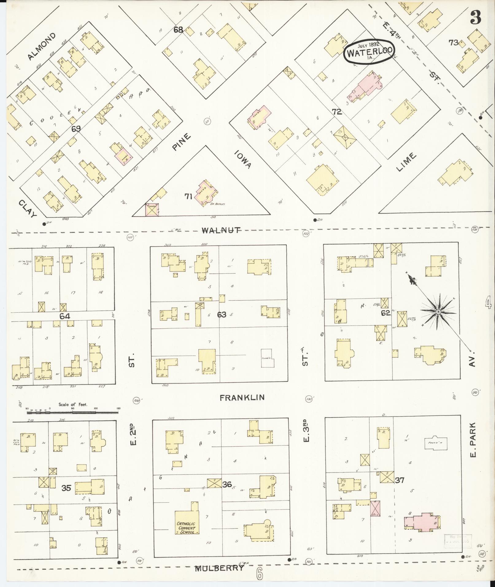 Sanborn Fire Insurance Map from Waterloo, Black Hawk County, Iowa (1892), Sheet #0003 - Historic Sanborn Fire Insurance Map Print