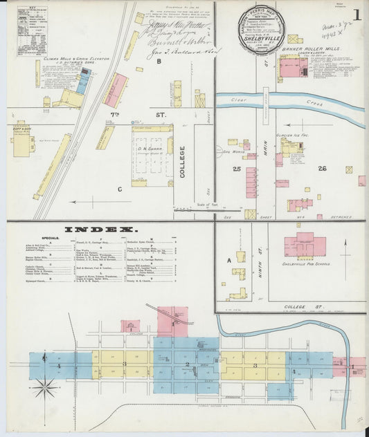 Sanborn Fire Insurance Map from Shelbyville, Shelby County, Kentucky (1892), Sheet #0001 - Historic Sanborn Fire Insurance Map Print, vintage old map wall art, antique decor, genealogy gift, Kentucky Kentucky map