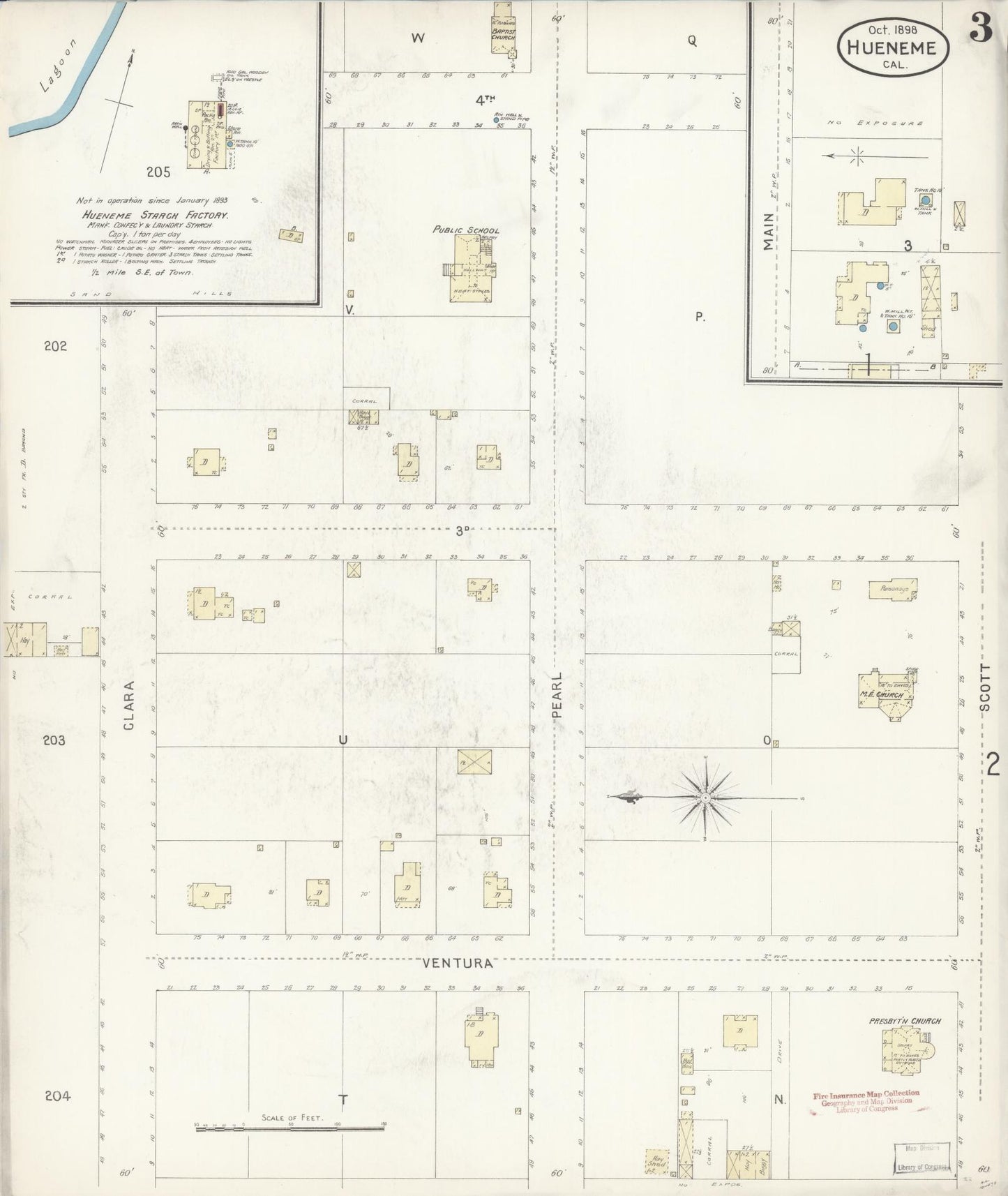 Sanborn Fire Insurance Map from Hueneme, Ventura County, California (1898), Sheet #0003 - Historic Sanborn Fire Insurance Map Print, vintage old map wall art, antique decor, genealogy gift, California California map