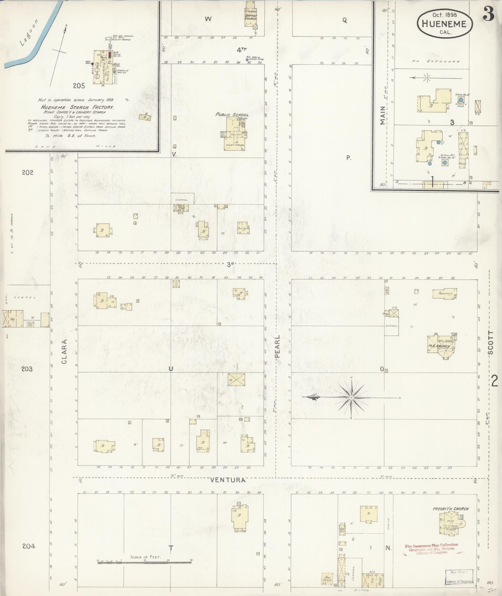 Sanborn Fire Insurance Map from Hueneme, Ventura County, California (1898), Sheet #0003 - Historic Sanborn Fire Insurance Map Print, vintage old map wall art, antique decor, genealogy gift, California California map