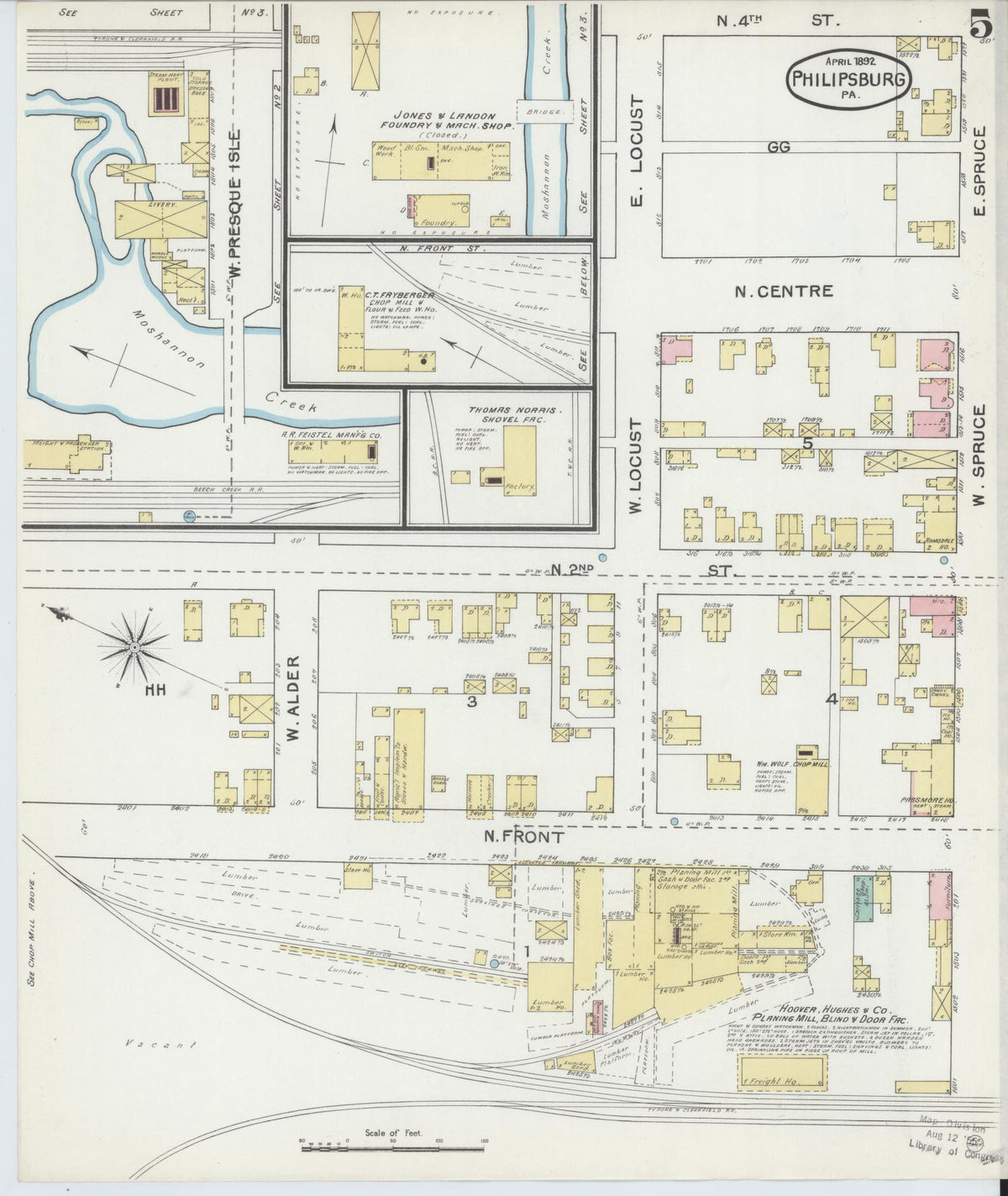 Sanborn Fire Insurance Map from Philipsburg, Centre County, Pennsylvania (1892), Sheet #0005 - Historic Sanborn Fire Insurance Map Print, vintage old map wall art, antique decor, genealogy gift, Pennsylvania Pennsylvania map