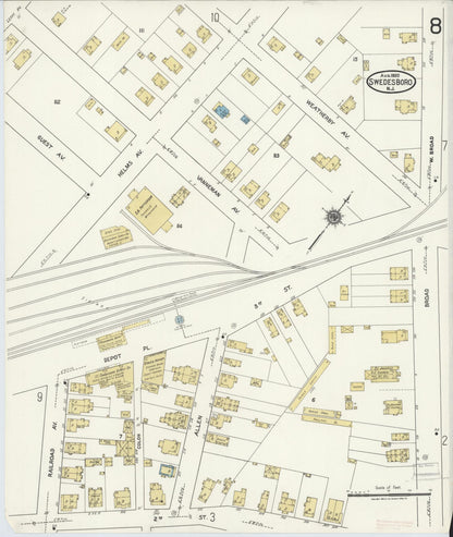 Sanborn Fire Insurance Map from Swedesboro, Gloucester County, New Jersey (1920), Sheet #0008 - Historic Sanborn Fire Insurance Map Print, vintage old map wall art, antique decor, genealogy gift, New Jersey New Jersey map